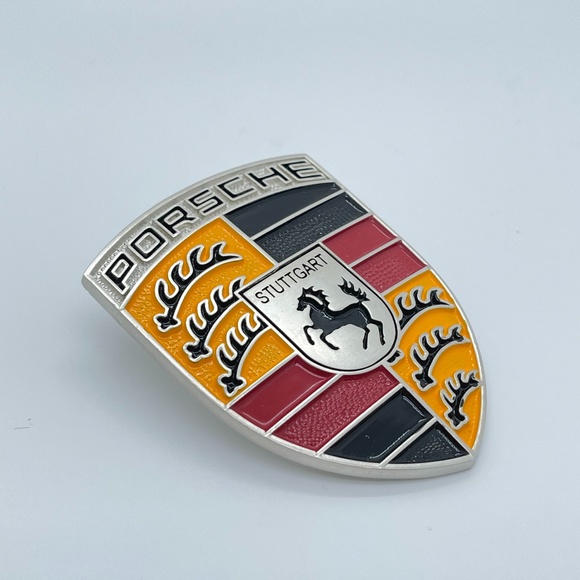 PORSCHE refinished custom color hood crest German flag Black Red Yellow - Picture 1 of 2